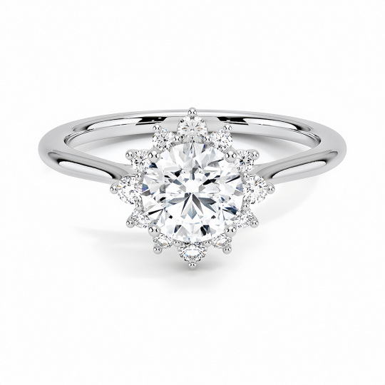 Sterling Silver Circular Shaped Moissanite Wildflowers Engagement Ring