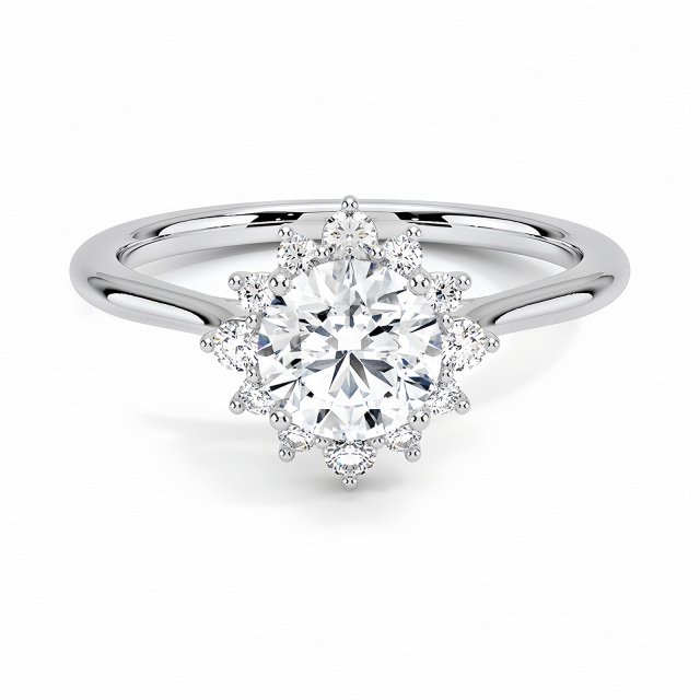 Sterling Silver Circular Shaped Moissanite Wildflowers Engagement Ring-2