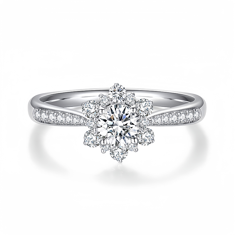 Sterling Silver Round Shaped Moissanite Wildflowers Engagement Ring-40