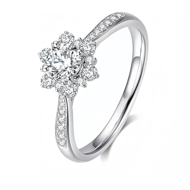 Sterling Silver Circular Shaped Moissanite Wildflowers Engagement Ring-3