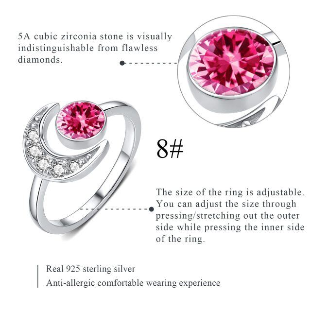 Sterling Silver Circular Shaped Cubic Zirconia Moon Birthstone Ring-5