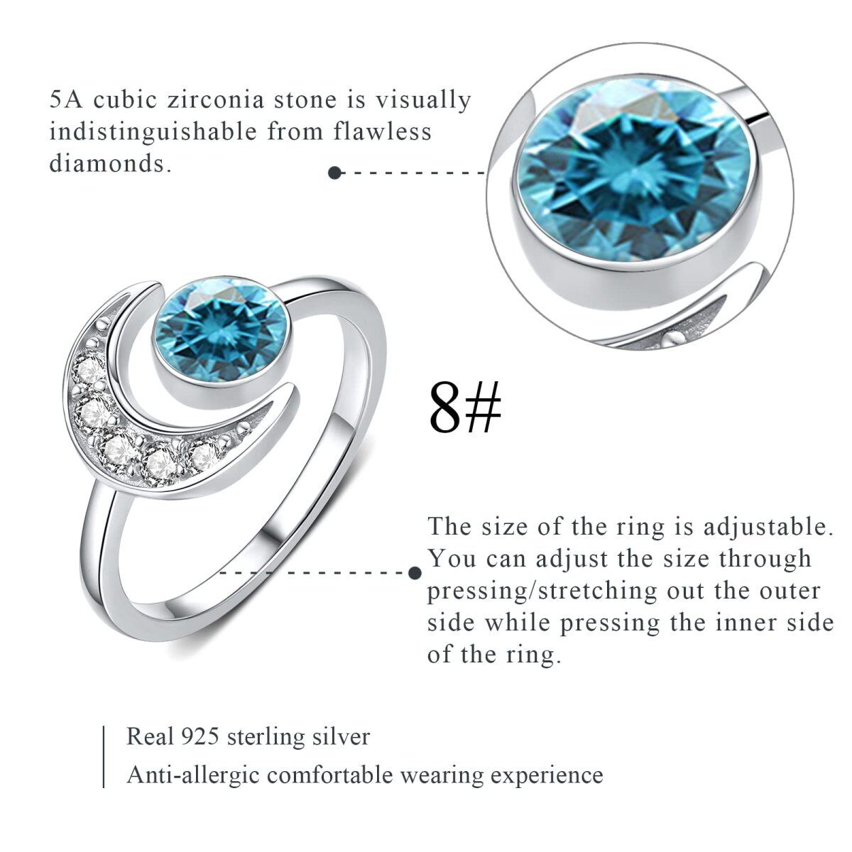 Anello in argento sterling a forma di circolare con zircone lunare-5