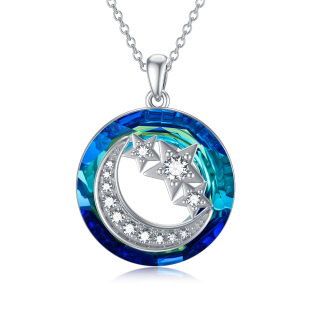 Sterling Silver Circular Shaped Moon Crystal Pendant Necklace-48