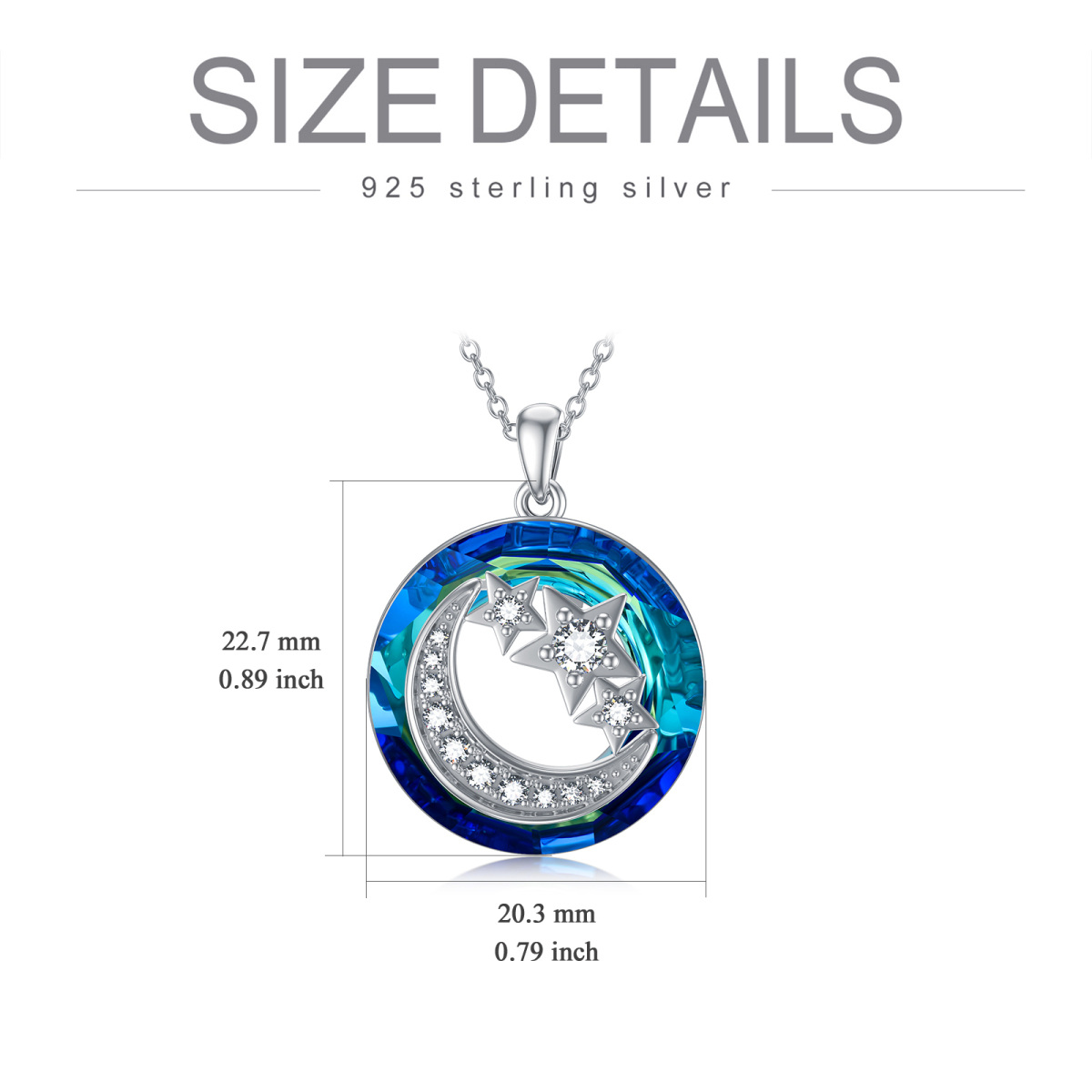 Sterling Silver Circular Shaped Moon Crystal Pendant Necklace-5