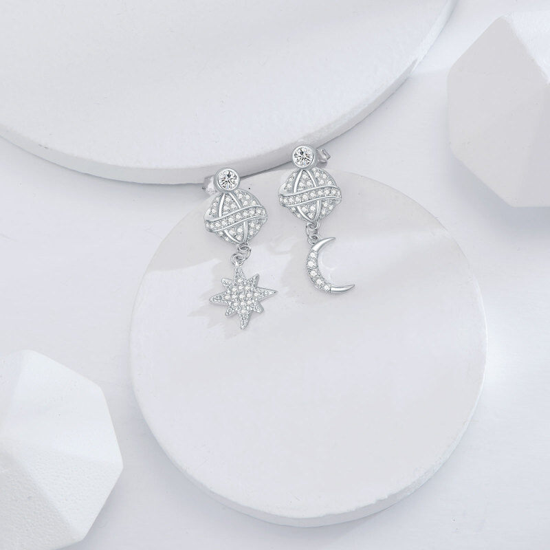 Orecchini pendenti in argento sterling a forma di cerchio con zirconi e stelle-4
