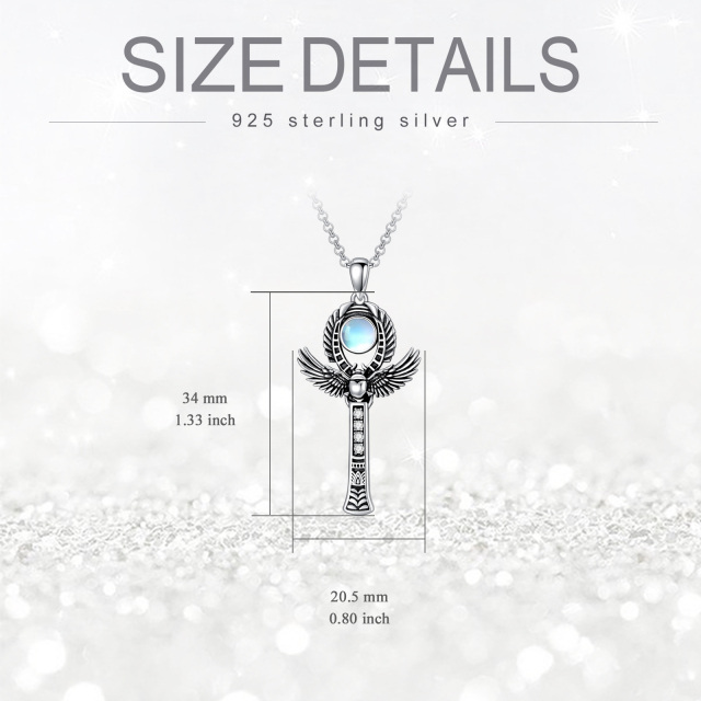 Sterling Silber kreisförmige Mondstein & Cubic Zirkonia Engelsflügel Anhänger Halskette-5