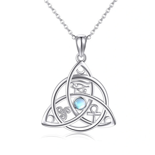 Collana da donna con ciondolo con nodo celtico Ankh in pietra di luna circolare in argento sterling con occhio di Horus