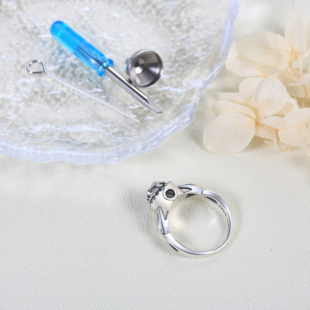 Sterling Silver Round Shaped Moonstone Butterfly Urn Ring with Engraved Word-4