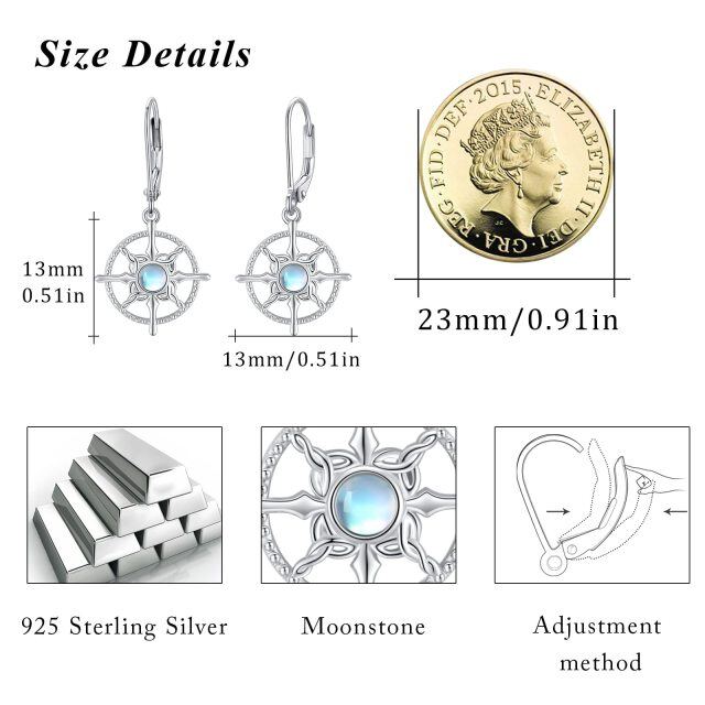 Sterling Silber kreisförmig Mondstein keltischen Knoten & Kompass Lever-back Ohrringe-4