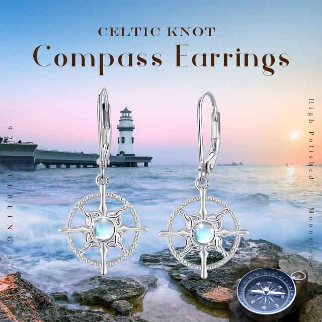 Sterling Silver Circular Shaped Moonstone Celtic Knot & Compass Lever-back Earrings-5