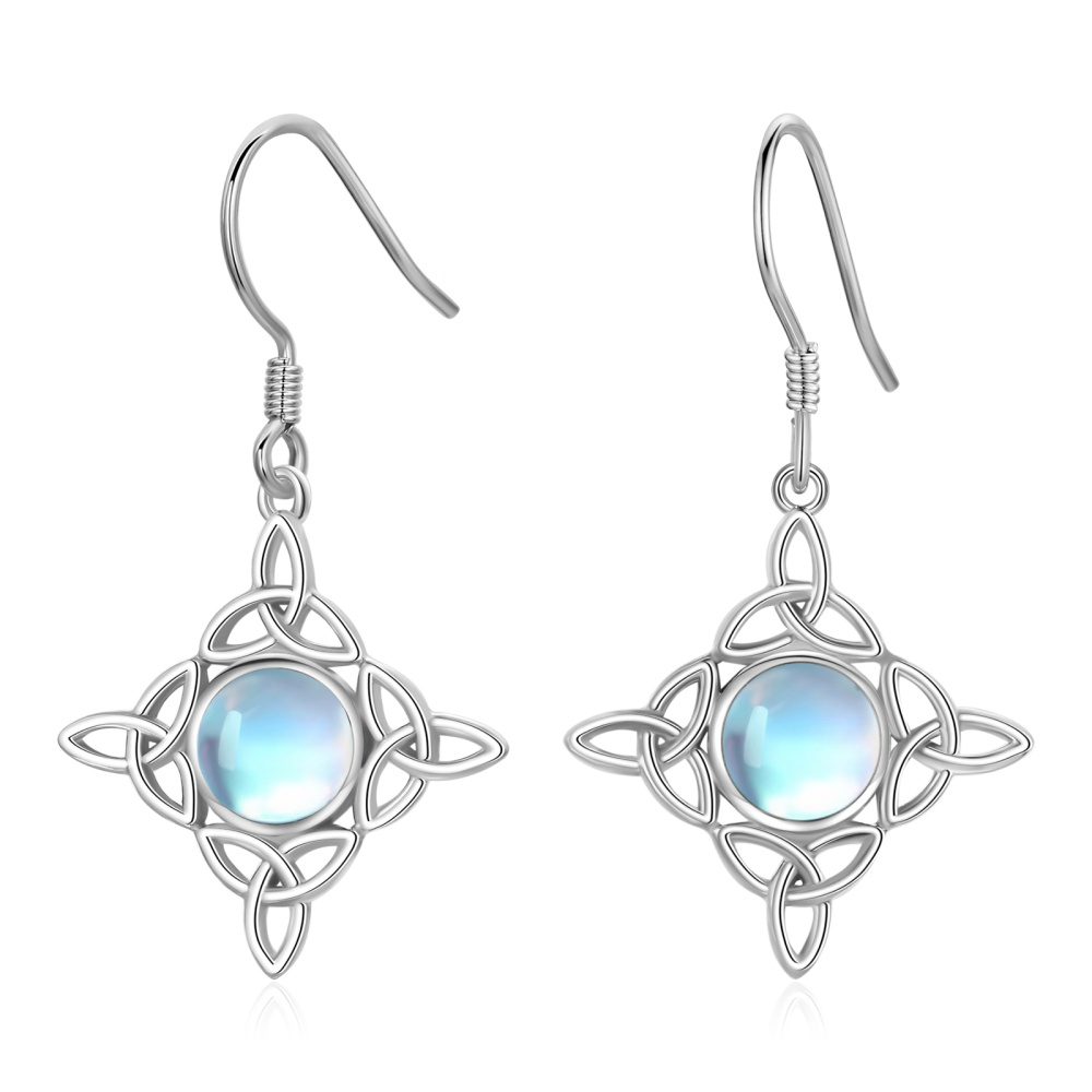 Pendientes circulares de plata de ley con nudo celta y cruz de piedra lunar para mujer-1