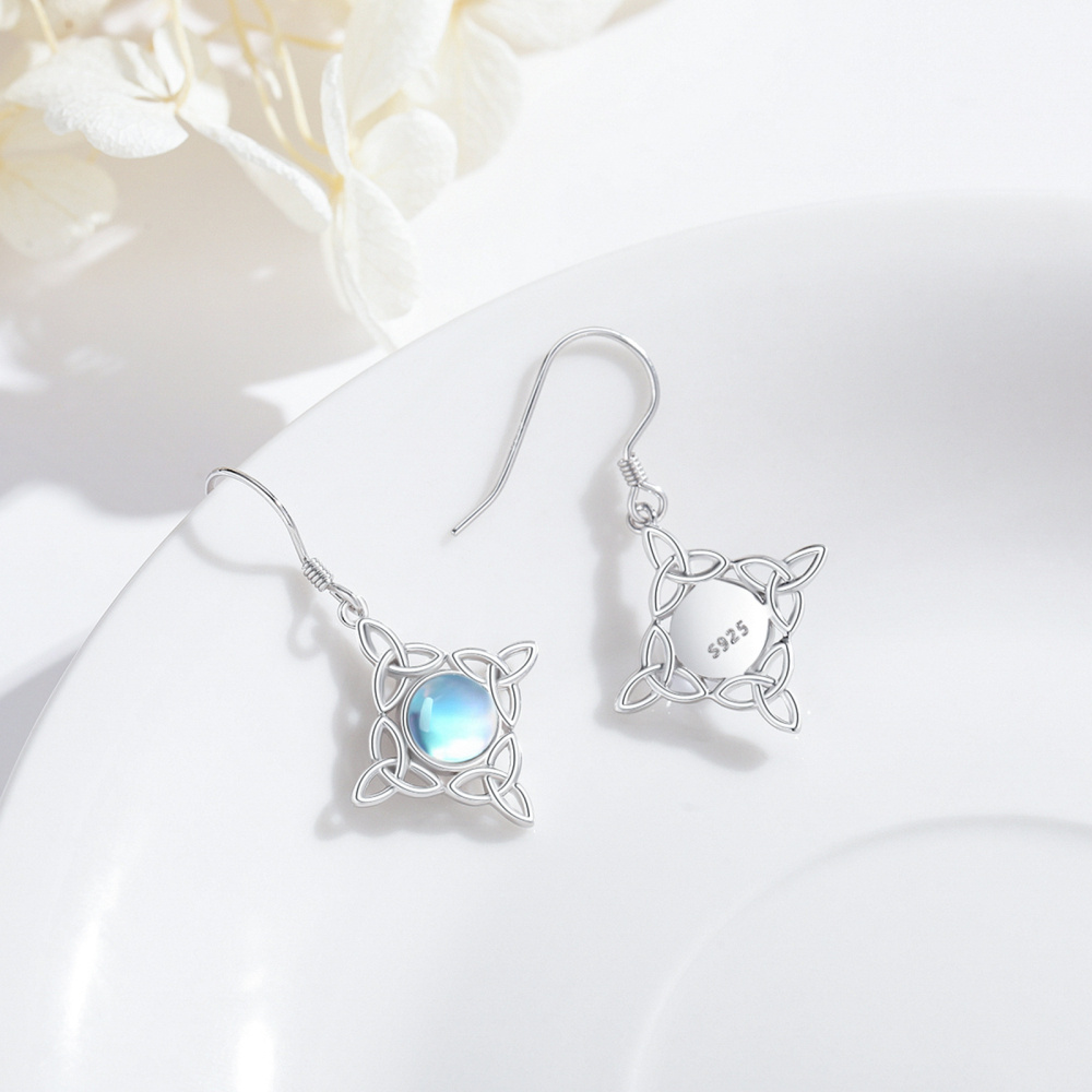 Pendientes circulares de plata de ley con nudo celta y cruz de piedra lunar para mujer-5