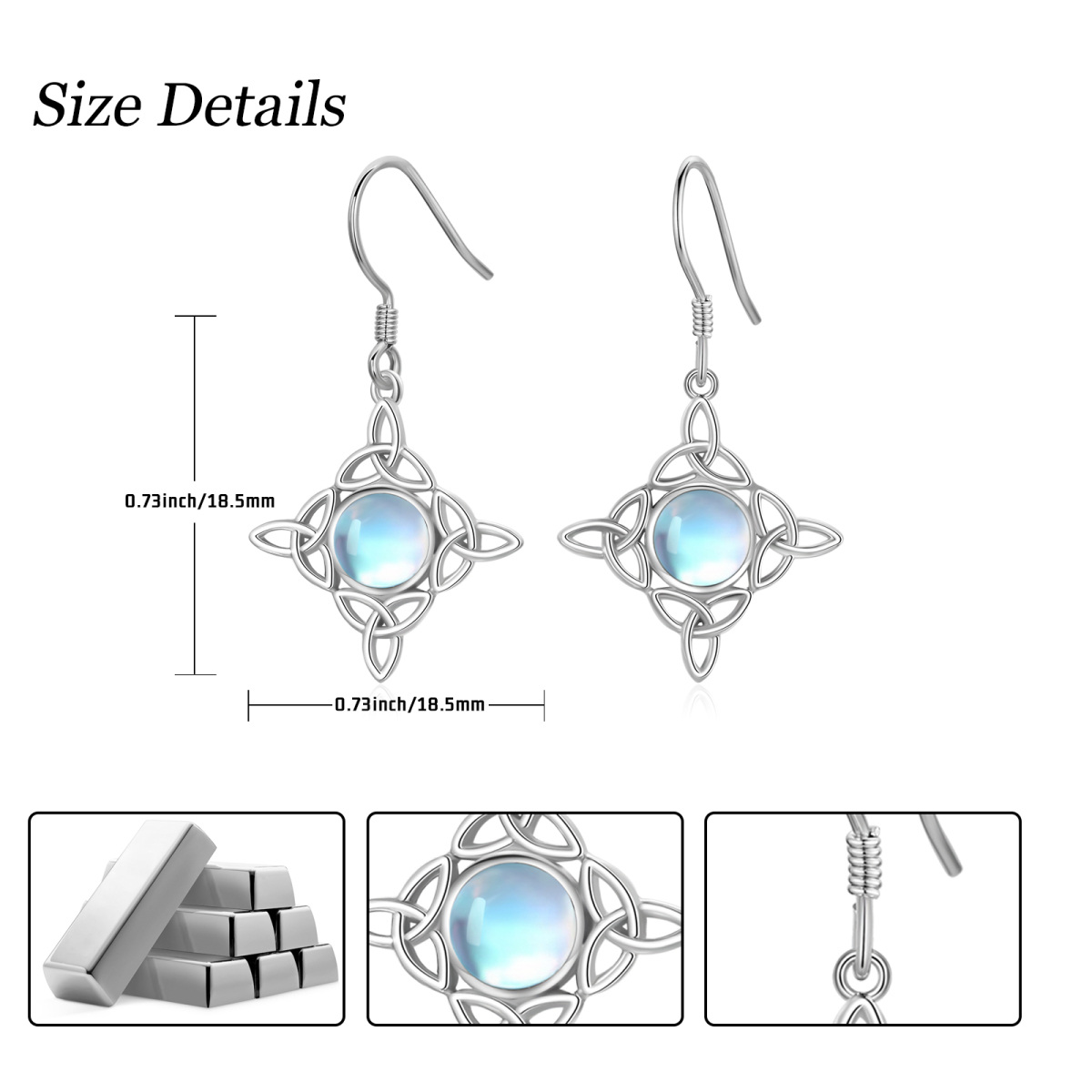 Sterling Silver Circular Shaped Moonstone Celtic Knot & Cross Knot Drop Earrings-6