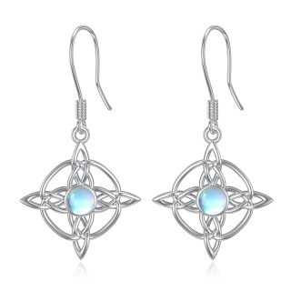 Sterling Silver Circular Shaped Moonstone Celtic Knot & Cross Drop Earrings-2