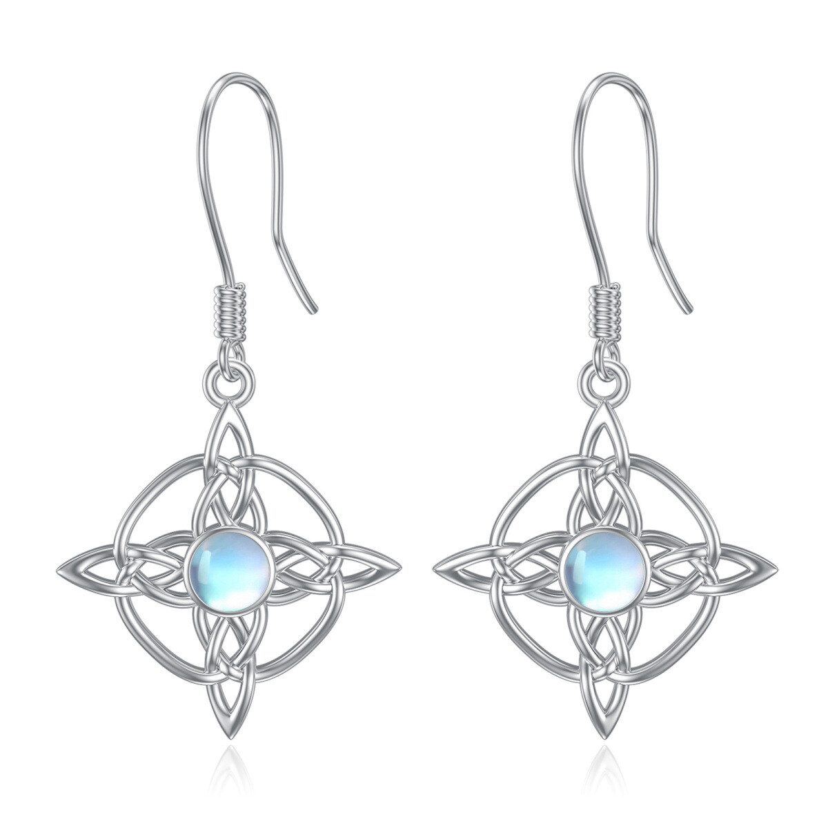 Sterling Silver Circular Shaped Moonstone Celtic Knot & Cross Drop Earrings