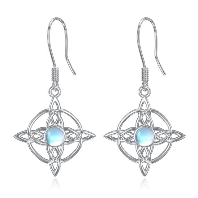 Sterling Silver Circular Shaped Moonstone Celtic Knot & Cross Drop Earrings-2