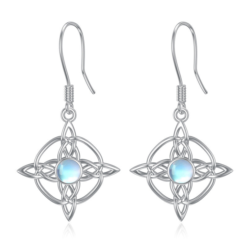 Sterling Silver Circular Shaped Moonstone Celtic Knot & Cross Drop Earrings-1