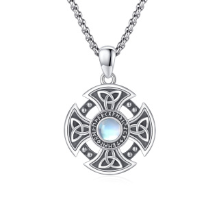 Sterling Silver Circular Moonstone Celtic Knot With Cross With Viking Rune Pendant Necklace For Women Best Friend-9