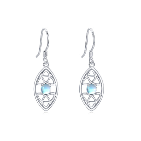 Sterling Silver Circular Shaped Moonstone Celtic Knot Drop Earrings