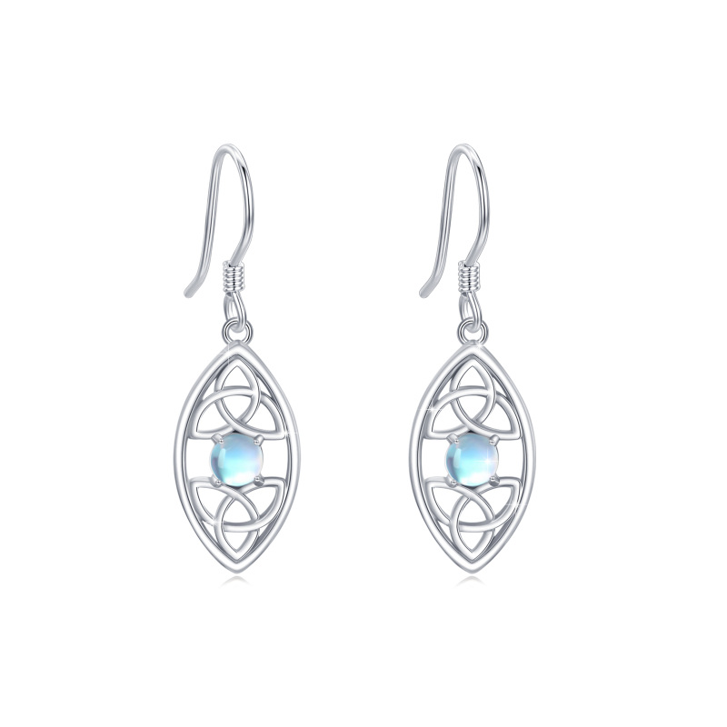 Sterling Silver Circular Shaped Moonstone Celtic Knot Drop Earrings-4
