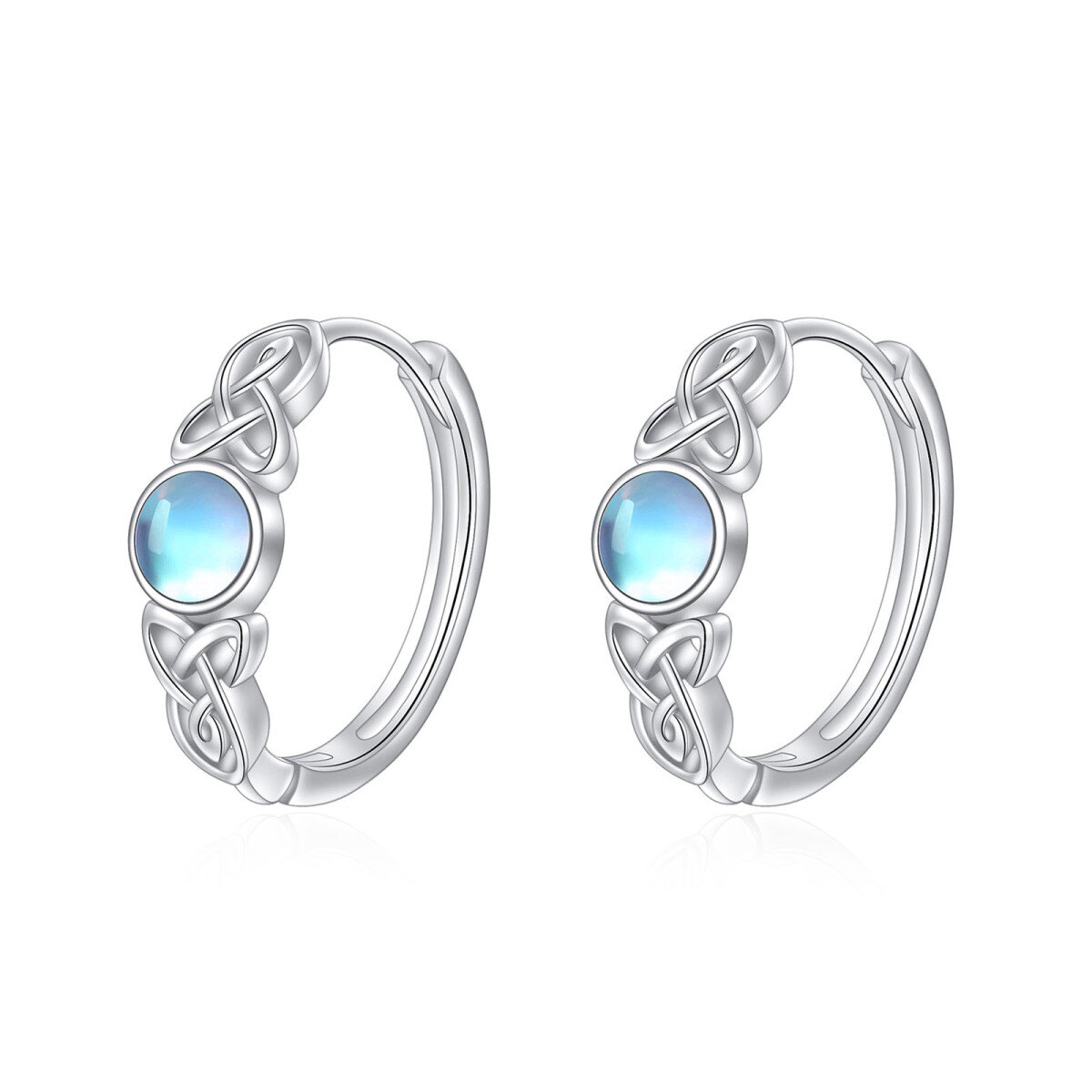 Boucles d'oreilles en argent sterling avec nœud celtique en pierre de lune de forme circul-1