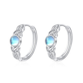 Sterling Silver Circular Shaped Moonstone Celtic Knot Hoop Earrings-18