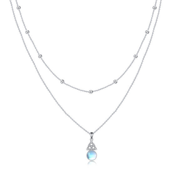 Collana a strati in argento sterling con pietra lunare a forma di cerchio e nodo celtico