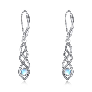 Sterling Silver Circular Shaped Moonstone Celtic Knot Lever-back Earrings-25