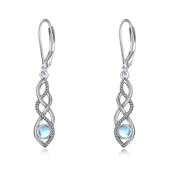 Sterling Silver Circular Shaped Moonstone Celtic Knot Lever-back Earrings