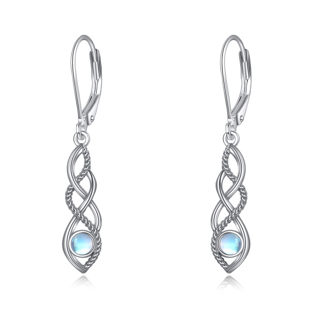 Sterling Silver Circular Shaped Moonstone Celtic Knot Lever-back Earrings-1