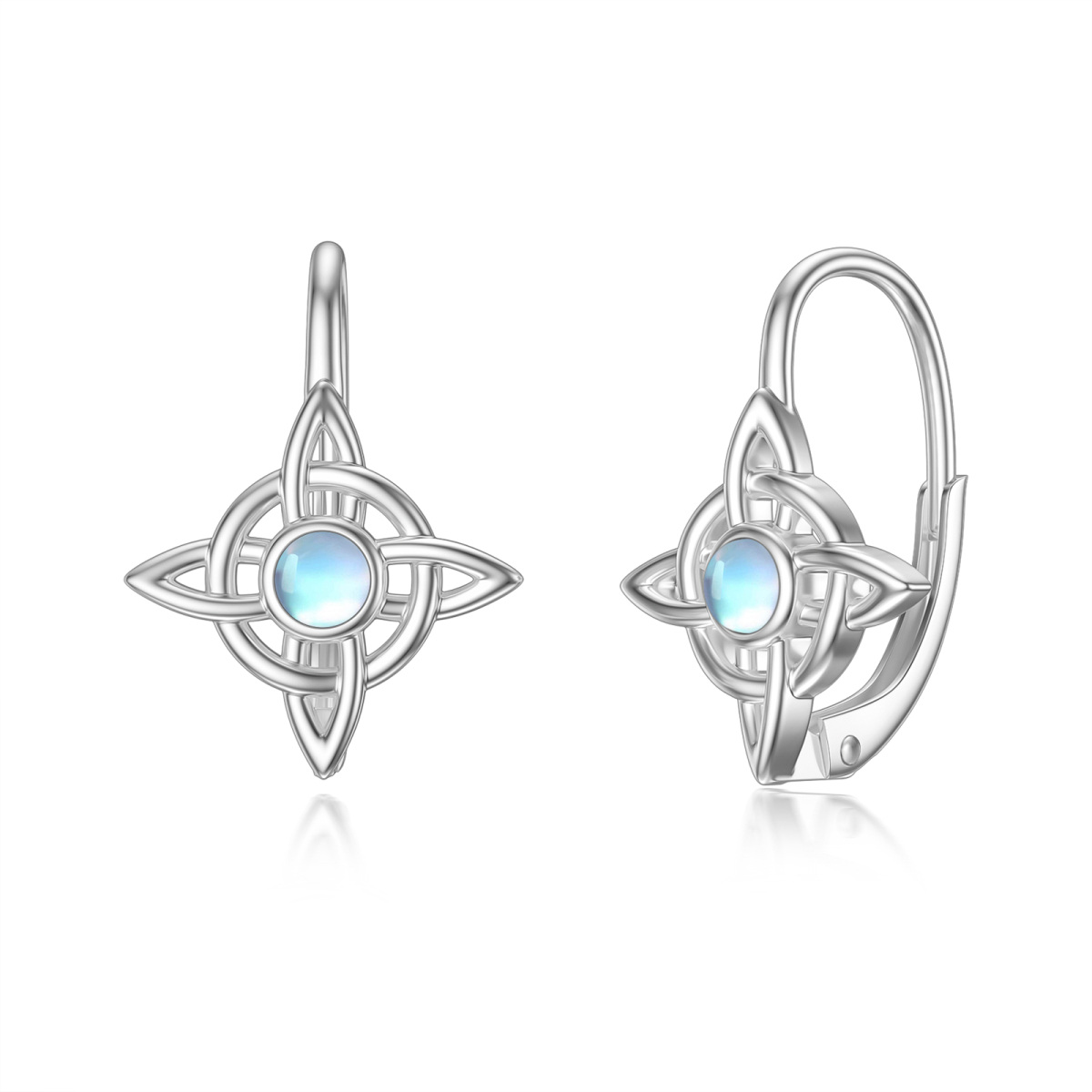 Sterling Silver Circular Shaped Moonstone Celtic Knot Lever-back Earrings-1