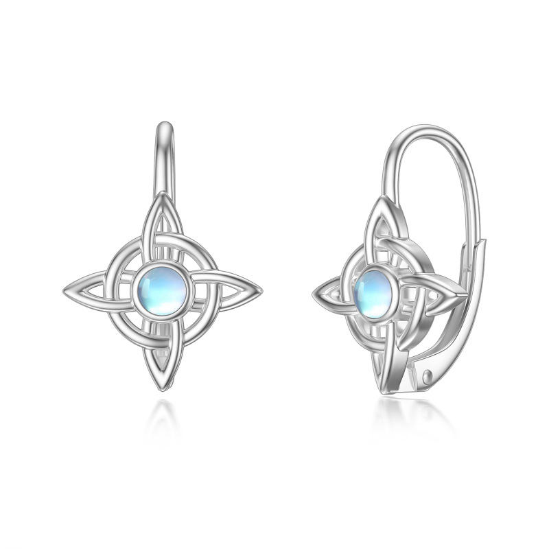 Sterling Silver Circular Shaped Moonstone Celtic Knot Lever-back Earrings