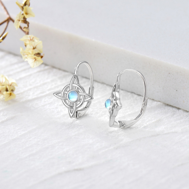 Sterling Silver Circular Shaped Moonstone Celtic Knot Lever-back Earrings-4