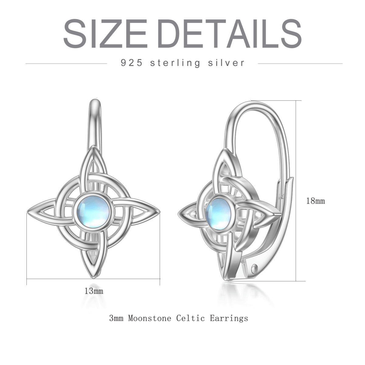 Sterling Silver Circular Shaped Moonstone Celtic Knot Lever-back Earrings-6