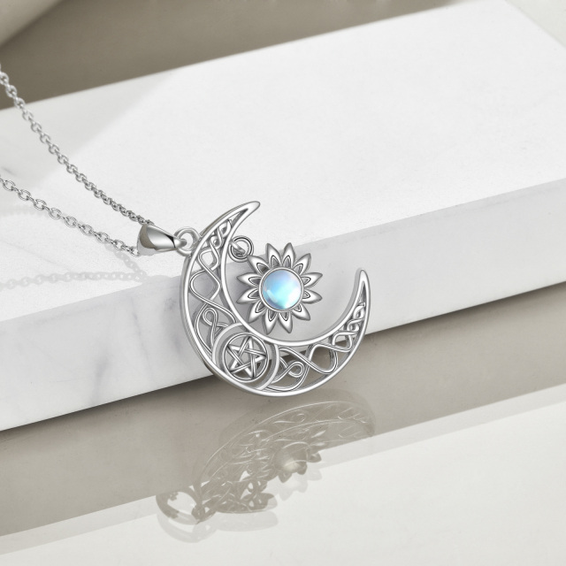 Collier en argent sterling avec nœud celtique et pendentif lune et soleil en pierre de lun-4