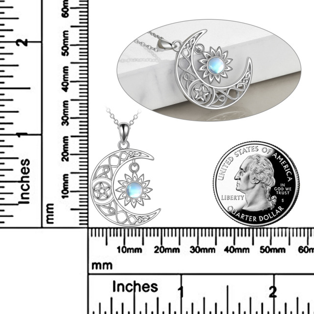 Sterling Silber kreisförmig Mondstein keltischen Knoten & Mond & Sonne Anhänger Halskette-5