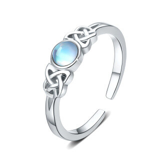 Sterling Silver Circular Shaped Moonstone Celtic Knot Open Ring-55