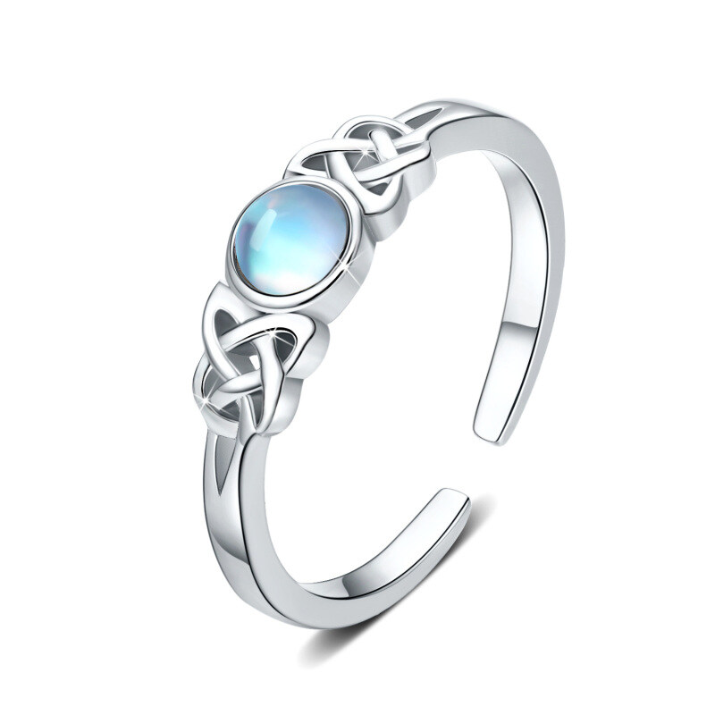 Sterling Silver Round Shaped Moonstone Celtic Knot Open Ring-17