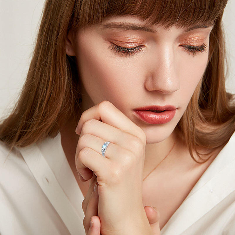 Sterling Silver Round Shaped Moonstone Celtic Knot Open Ring-3
