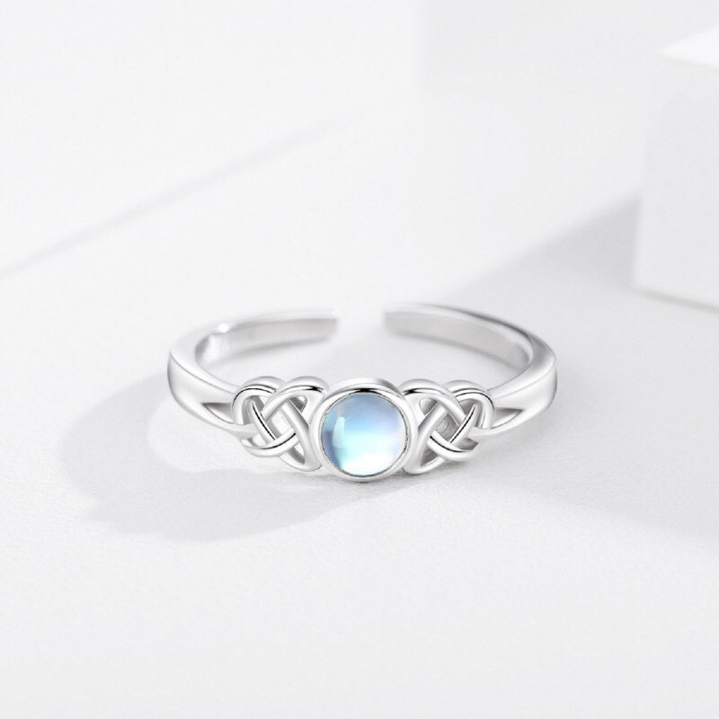 Sterling Silver Round Shaped Moonstone Celtic Knot Open Ring-4