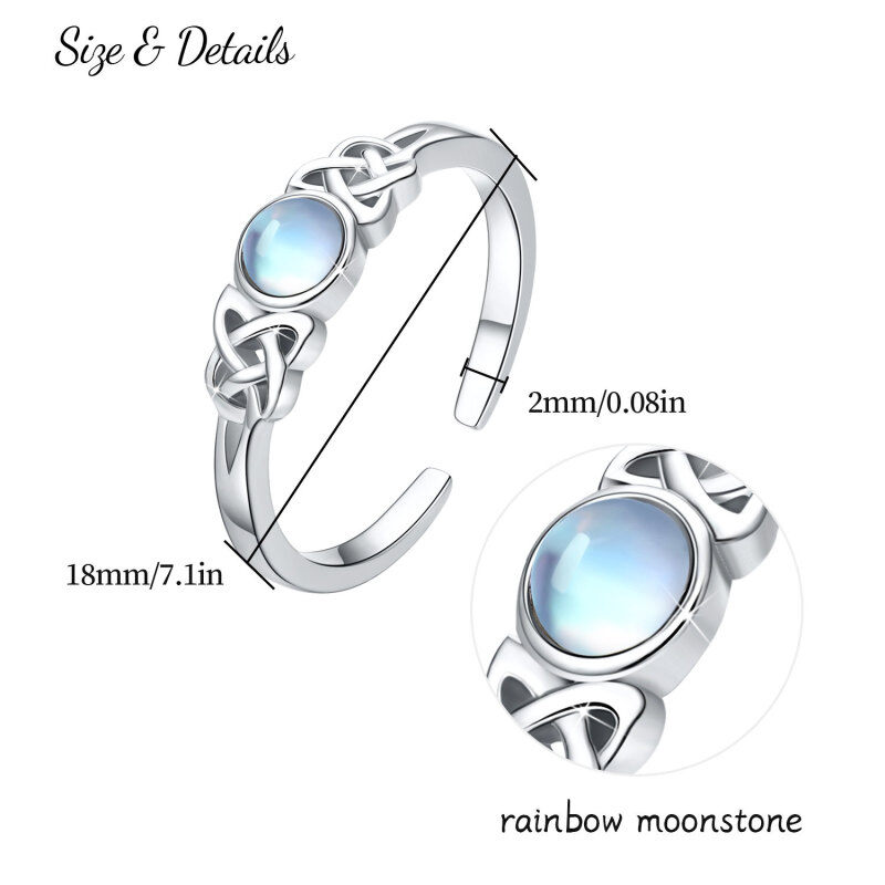 Sterling Silver Round Shaped Moonstone Celtic Knot Open Ring-5