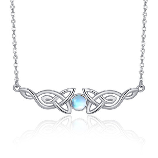 Collier en argent sterling avec pendentif nœud celtique en pierre de lune de forme circula