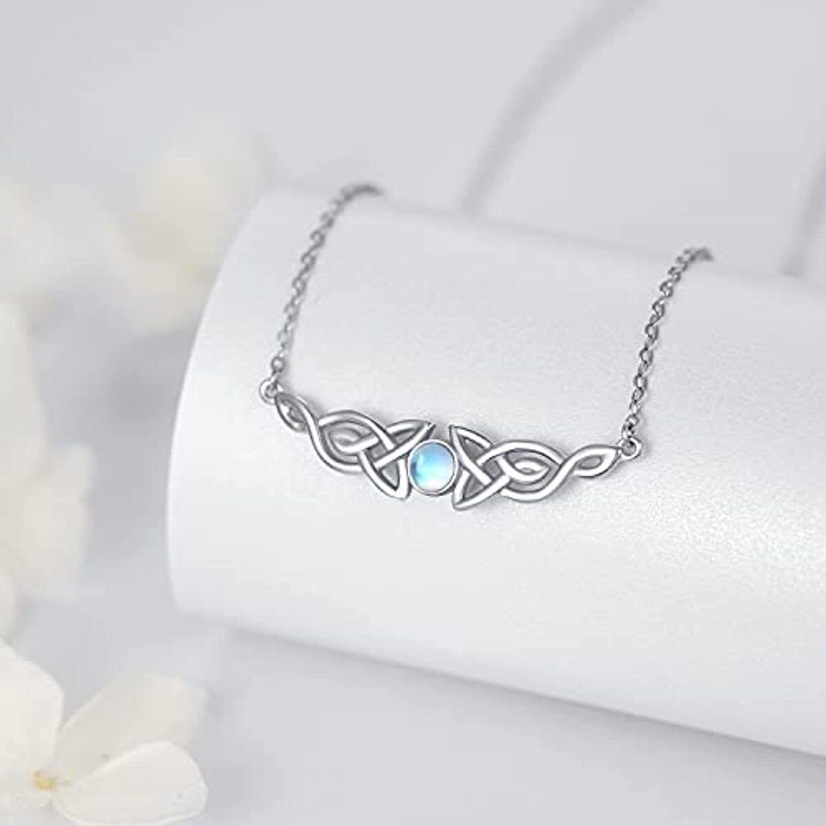 Collar de plata de ley con forma circular Moonstone Celtic Knot Pendant-3