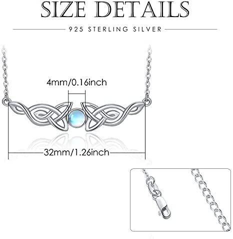 Collar de plata de ley con forma circular Moonstone Celtic Knot Pendant-4