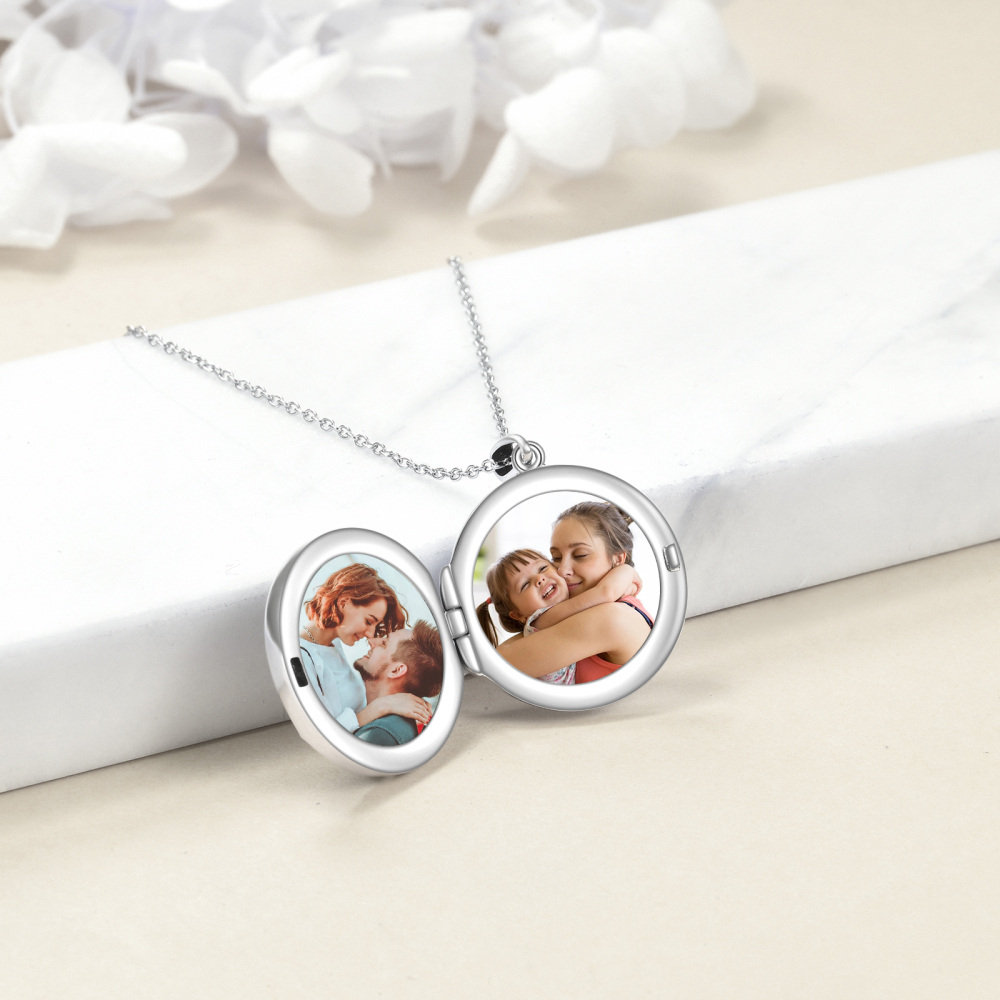 Sterling Silber kreisförmig Mondstein keltischen Knoten personalisierte Foto Medaillon Hal-4