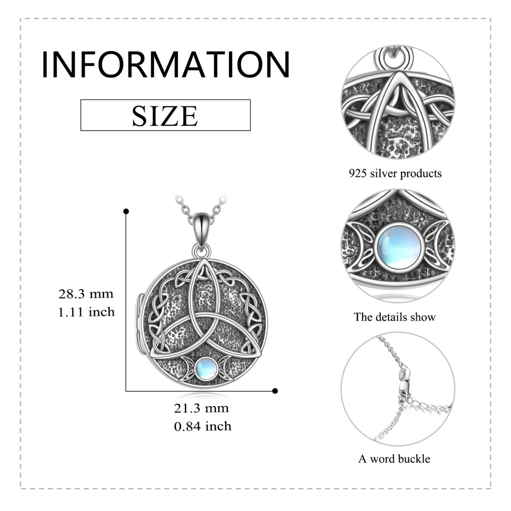 Sterling Silber kreisförmig Mondstein keltischen Knoten personalisierte Foto Medaillon Hal-5