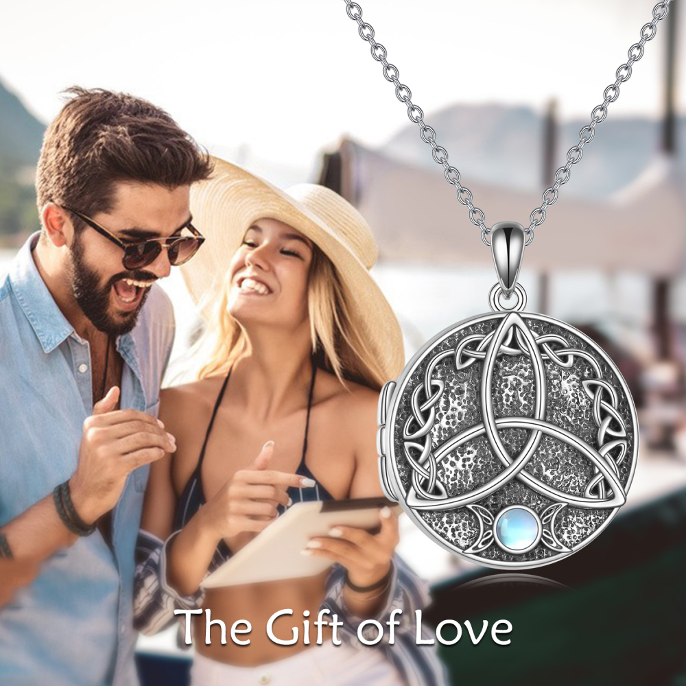 Sterling Silber kreisförmig Mondstein keltischen Knoten personalisierte Foto Medaillon Hal-6