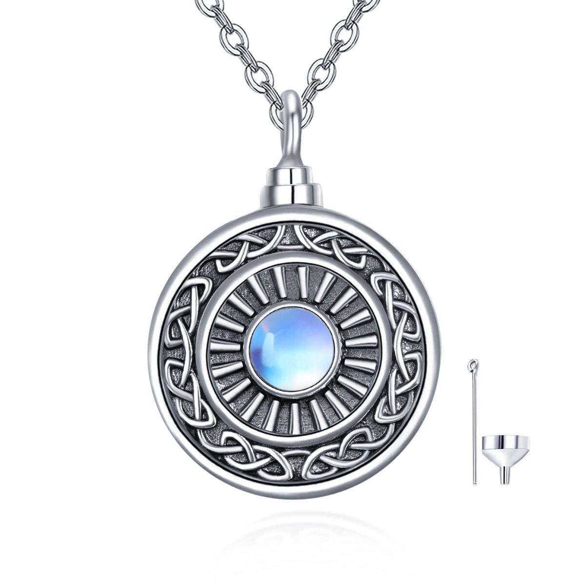 Sterling Silver Circular Shaped Moonstone Celtic Knot & Sun Urn Necklace for Ashes-1