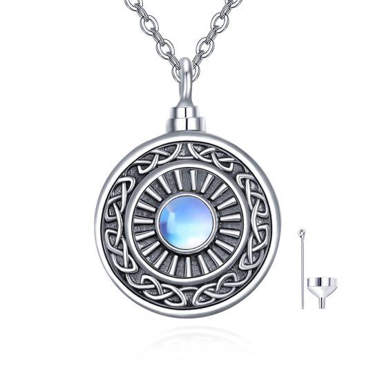 Sterling Silver Circular Shaped Moonstone Celtic Knot & Sun Urn Necklace for Ashes