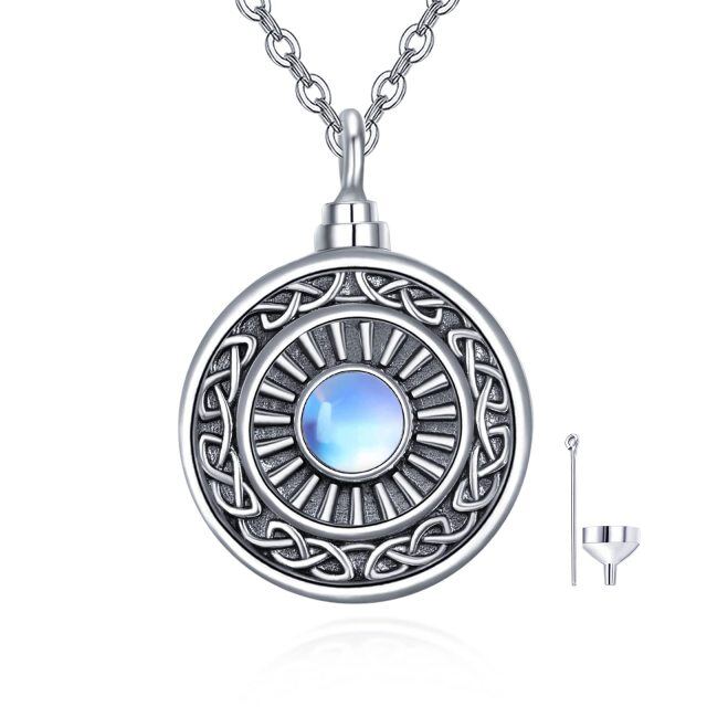 Collana in argento sterling con urna solare con nodo celtico e pietra di luna a forma circolare per ceneri-1